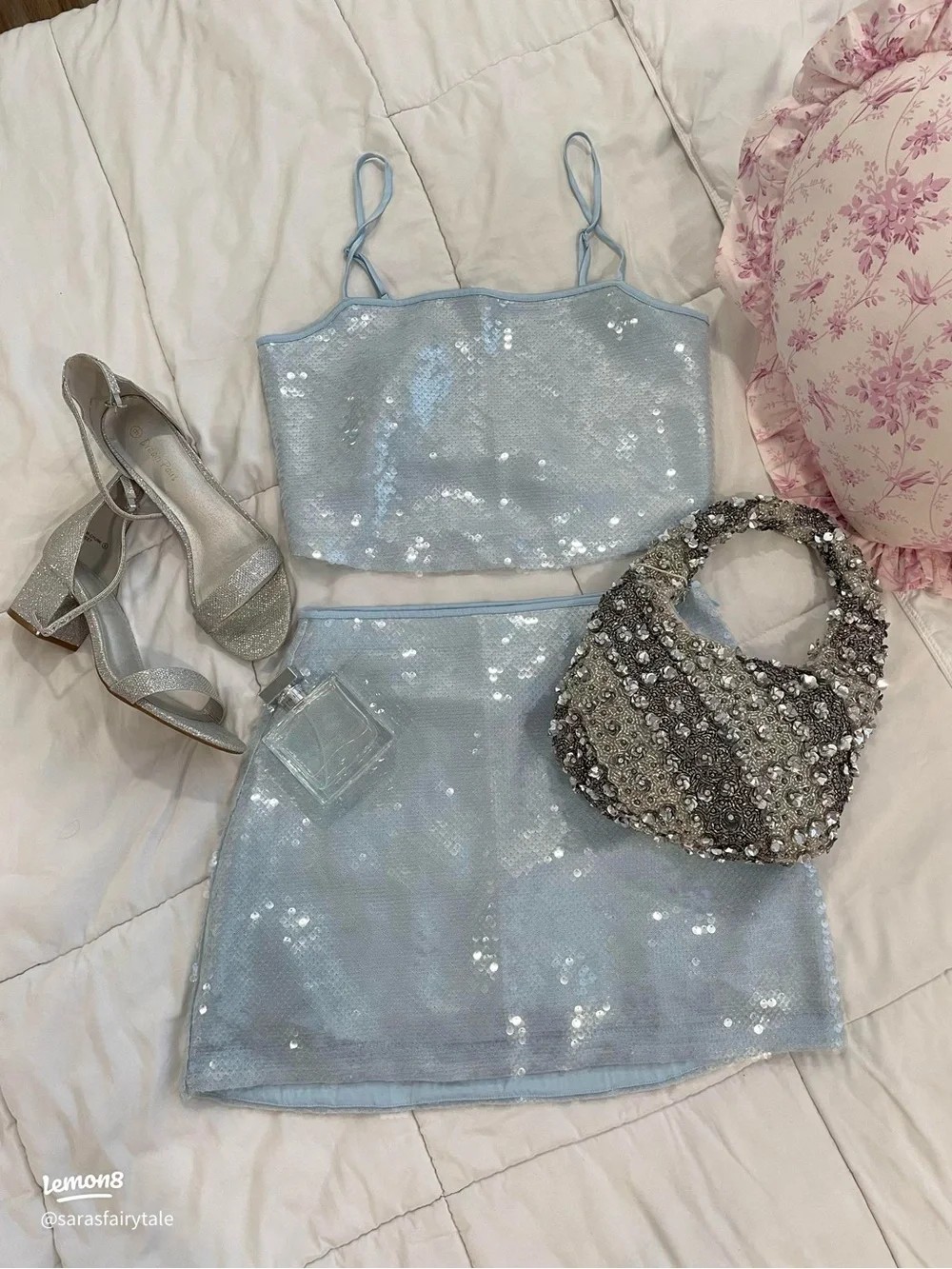 NWT Abercrombie & Fitch Light Blue Sequin A-Line Mini Skort - Picture 2 of 7